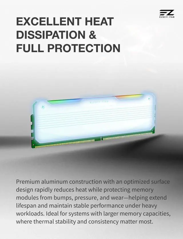 Alt view image 4 of 7 - RH01 ARGB RAM Heatsink, DDR4/DDR5 Memory Cooler, 1-Pack, White