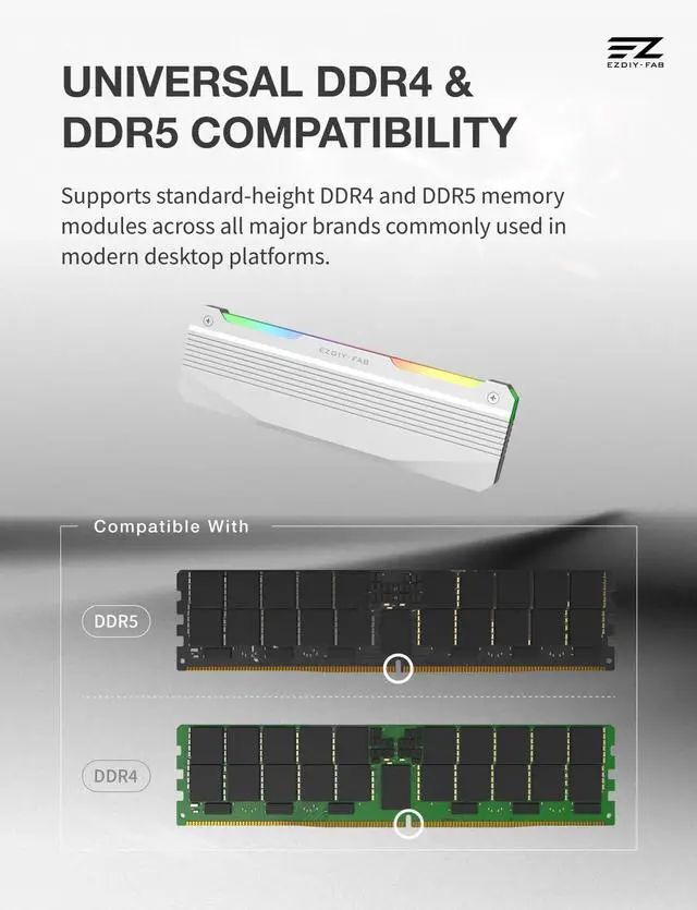 Alt view image 5 of 7 - RH01 ARGB RAM Heatsink, DDR4/DDR5 Memory Cooler, 1-Pack, White