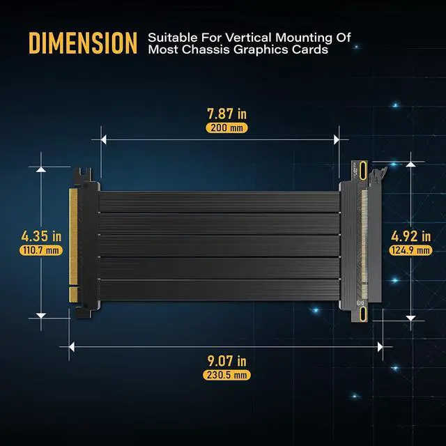 Alt view image 3 of 7 - PCIe Gen 4 x16 Riser Cable,GPU Extension, Straight, 20cm