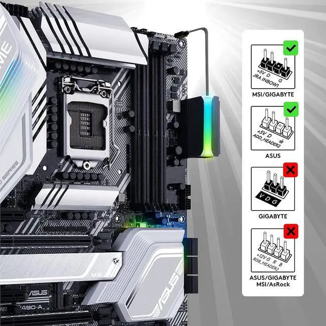 Alt view image 7 of 7 - ATX 24-pin 90 Degree Power Connector 5V 3 Pin ARGB Rainbow Female to Male Power Supply/Power Adapter for Computer Motherboard -1 Pack