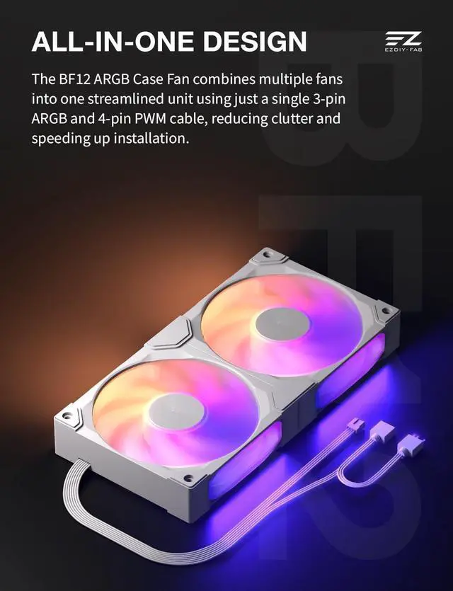 Alt view image 3 of 7 - BF12 240mm ARGB PWM Case Fan, Single-Frame, 28mm Thick, White