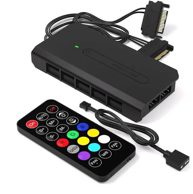 Main image of 10 Ports RGB Fan Hub-I for PC Case Fans,Support 6-pin RGB Fans,with 2X 5V 3pin Ports for ARGB Device,with SATA Power Cable and Remote Control,Motherboard Sync