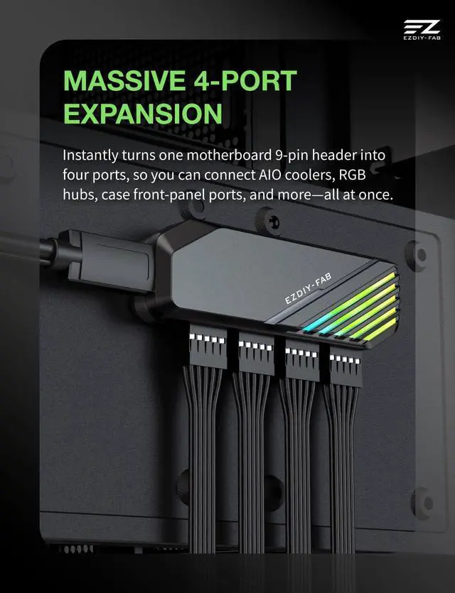 Alt view image 3 of 7 - MH01 Internal USB 2.0 9-Pin Hub, 4-Port Header Expansion, Black