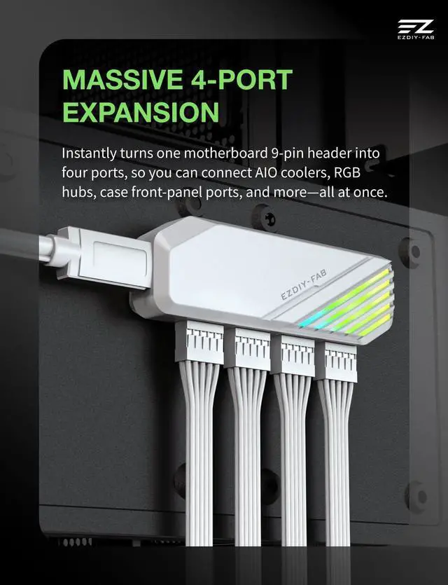 Alt view image 3 of 7 - MH01 Internal USB 2.0 9-Pin Hub, 4-Port Header Expansion, White