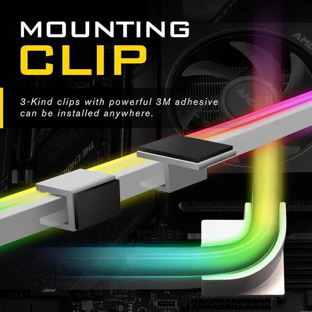 Alt view image 5 of 7 - Premium LED Strip Kit for PC 5V ARGB Motherboard Sync,Upgraded with 3-Kinds Mounting Clips-2X 400mm Smooth Lighting Strip