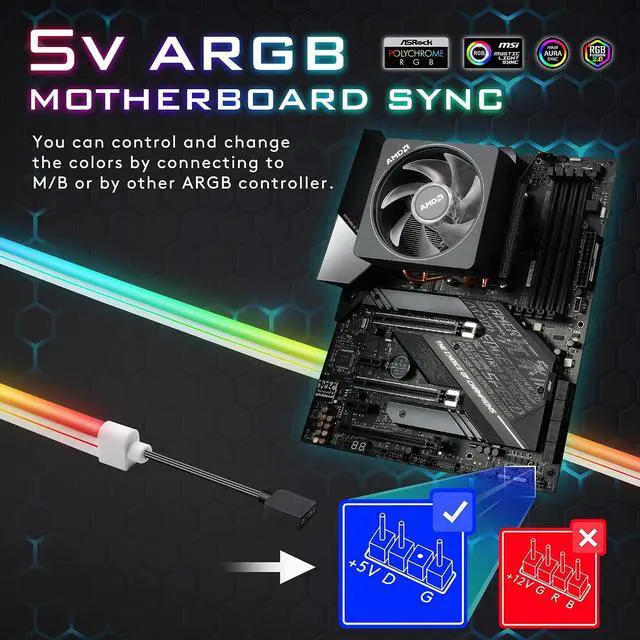 Alt view image 2 of 7 - Premium Addressable LED Strip Kit for PC 5V ARGB Motherboard Sync,Upgraded with 3-Kinds Mounting Clips-1X 1M/39.3in Smooth Lighting Strip