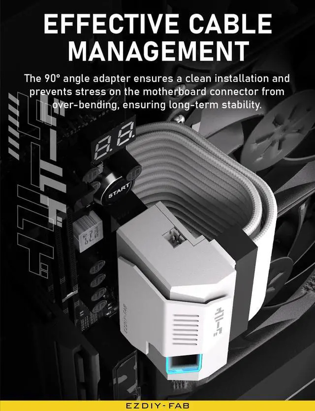 Alt view image 3 of 7 - Shield ARGB 24-Pin 90 Degree Angle Adapter White with Shield 12VHPWR 12+4 GPU Power Adapter,Reverse Type -White