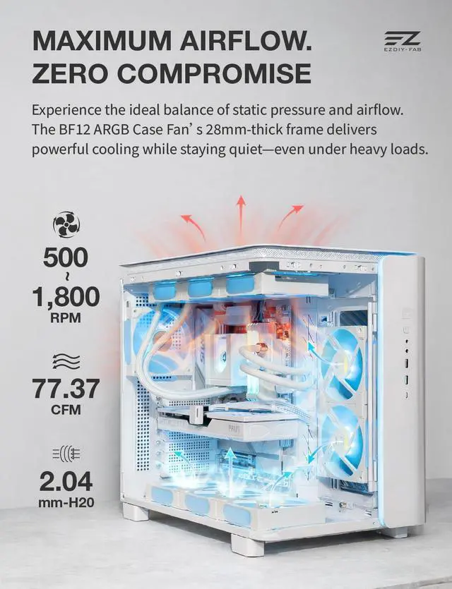 Alt view image 2 of 7 - BF12 240mm ARGB PWM Case Fan, Single-Frame, 28mm Thick, White