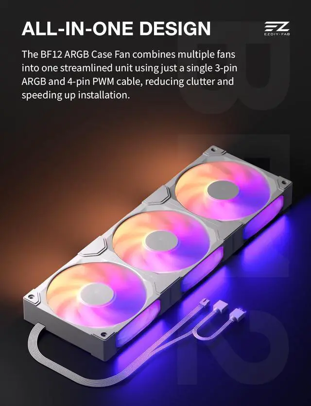 Alt view image 3 of 7 - BF12 360mm ARGB PWM Case Fan, Single-Frame, 28mm Thick, White
