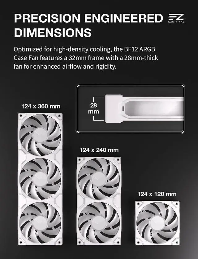 Alt view image 7 of 7 - BF12 240mm ARGB PWM Case Fan, Single-Frame, 28mm Thick, White