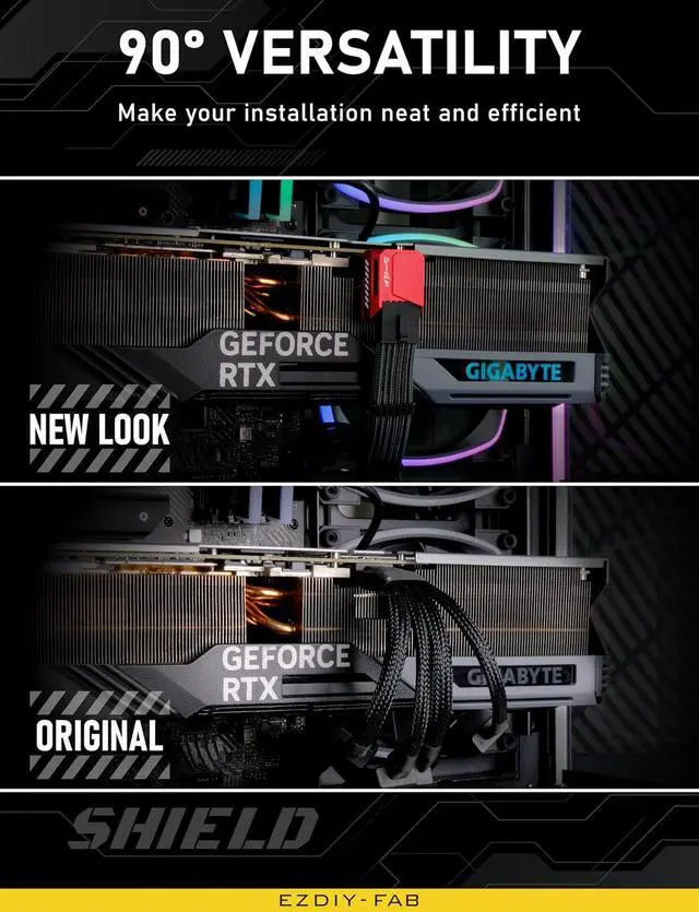 Alt view image 4 of 7 - PCIe 5.1 Adapter - 600W 12+4pin,16pin 12VHPWR GPU Power Connector,12V-2x6 GPU Adapter,90 Degree Right Angle - Compatible with RTX 3090Ti, 4070Ti, 4080, 4090 GPU - STD Type, Red, 1 Pack
