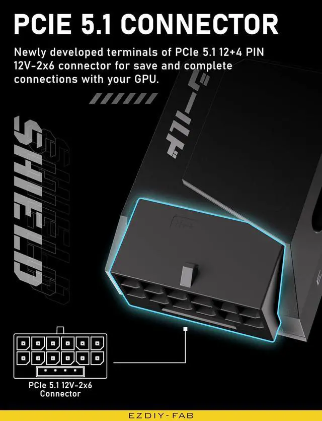 Alt view image 6 of 7 - PCIe 5.1 12V-2x6 GPU Adapter, 600W, 90° Right-Angle, RVS, Black