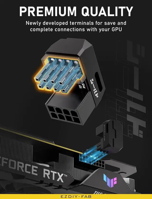 Alt view image 5 of 7 - Shield Series 8-Pin PCIe GPU Power Adapter,180-Degree U-Turn Angled Connector, Aluminum Design for Graphics Cards Standard Type,Black-2 Pack