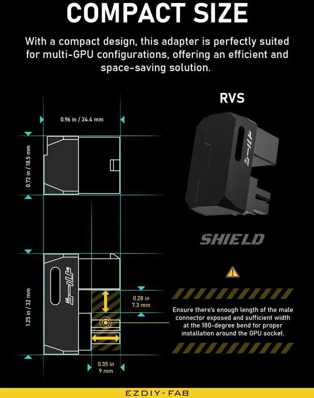 Alt view image 7 of 7 - Shield Series 8-Pin PCIe GPU Power Adapter,180-Degree U-Turn Angled Connector, Aluminum Design for Graphics Cards Reverse Type,Black-1 Pack