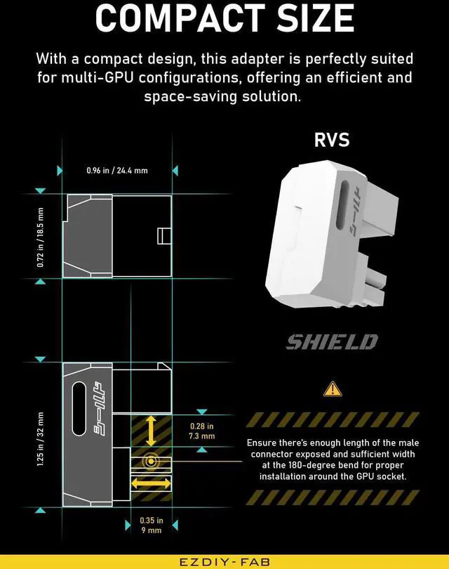 Alt view image 7 of 7 - Shield Series 8-Pin PCIe GPU Power Adapter,180-Degree U-Turn Angled Connector, Aluminum Design for Graphics Cards Reverse Type,White-1 Pack