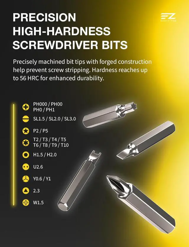 Alt view image 3 of 6 - 24-in-1 Precision Screwdriver Set, Magnetic Multi-Bit Repair Tool Kit with 56HRC Steel Bits, Rotating Handle Driver for PC Building, Electronics Repair, Laptop, Phone, DIY