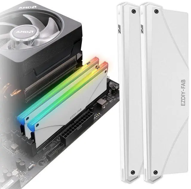 Main image of 5V ARGB Memory RAM Cooler DDR Heatsink for DIY PC Game MOD DDR3 DDR4- White (Compatible with Aura Sync, RGB Fusion and Mystic Light Sync)-2 Pack-PI061