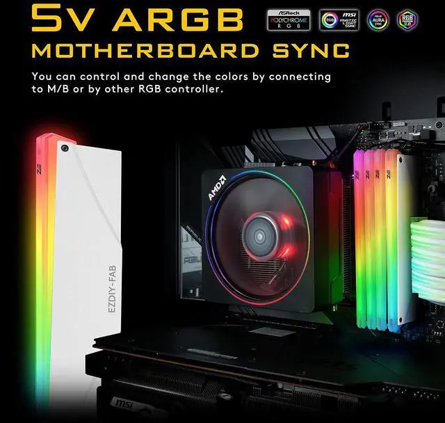 Alt view image 2 of 7 - 5V ARGB Memory RAM Cooler DDR Heatsink for DIY PC Game MOD DDR3 DDR4- White (Compatible with Aura Sync, RGB Fusion and Mystic Light Sync)-2 Pack-PI061