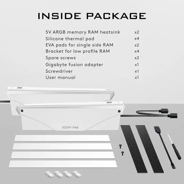 Alt view image 3 of 7 - 5V ARGB Memory RAM Cooler DDR Heatsink for DIY PC Game MOD DDR3 DDR4- White (Compatible with Aura Sync, RGB Fusion and Mystic Light Sync)-2 Pack-PI061