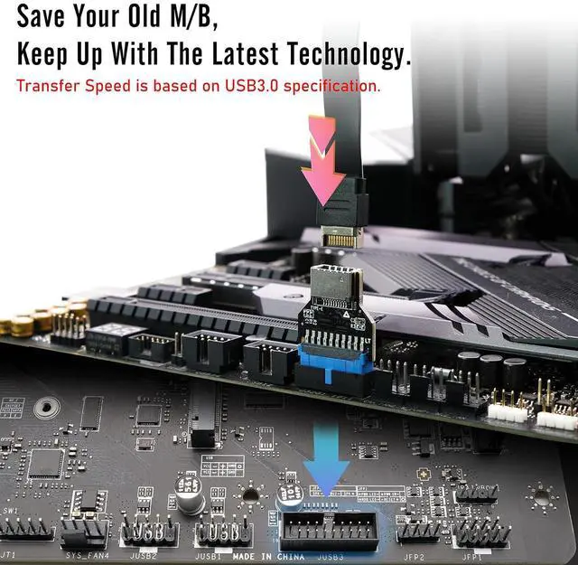 Alt view image 4 of 7 - USB 3.0 (USB3.1 Gen 2) Internal Header (19-Pin) to USB 3.1/3.2 Type-C (20-Pin) A-Key Front Panel 180 Degrees Adapter, Extend USB Type E Ports to PCs Front Panel USB Ports