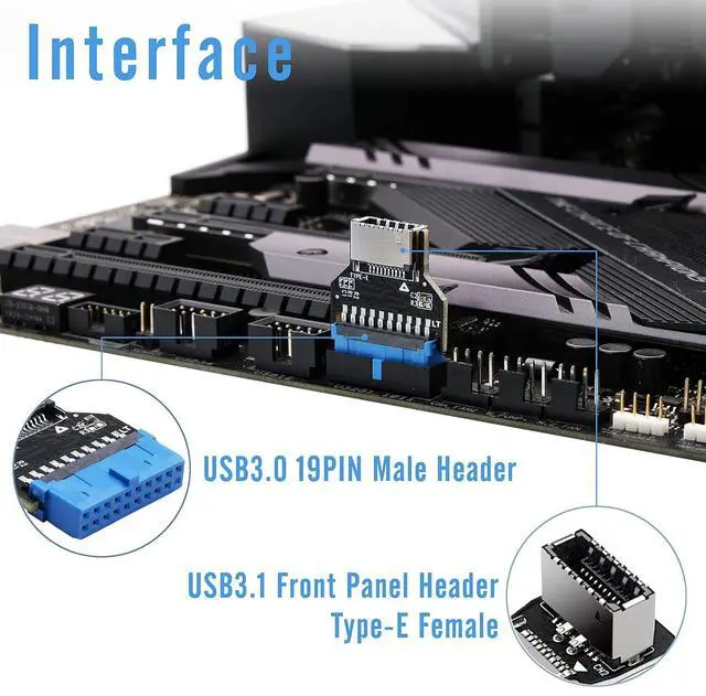 Alt view image 6 of 7 - USB 3.0 (USB3.1 Gen 2) Internal Header (19-Pin) to USB 3.1/3.2 Type-C (20-Pin) A-Key Front Panel 180 Degrees Adapter, Extend USB Type E Ports to PCs Front Panel USB Ports