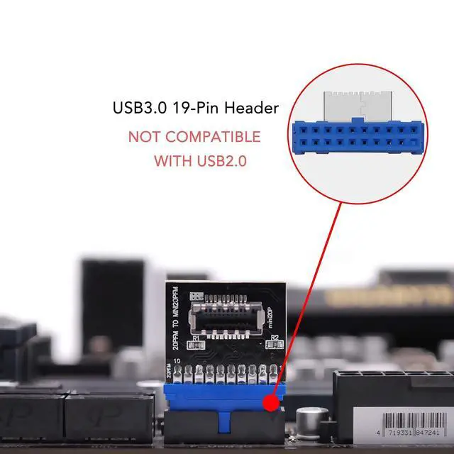 Alt view image 3 of 6 - USB 3.0 (3.1 Gen 1) Internal (19-Pin) Header to USB 3.1/3.2 Type-C (20-Pin) A-Key Front Panel Adapter