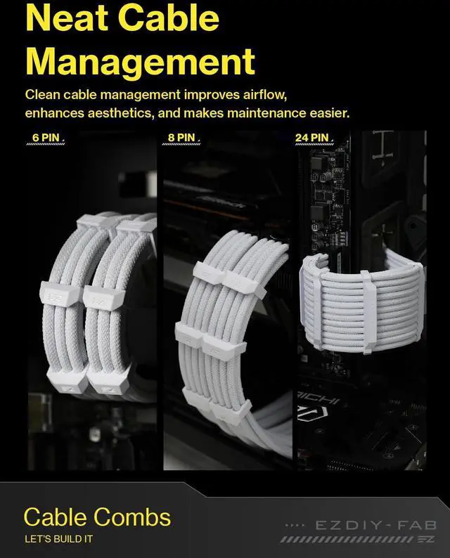 Alt view image 5 of 5 - Shield Cable Comb Kit for 16AWG, 18AWG PSU Cable Extension,Includes 4 x 24P + 16 x 8P + 8X 6P-White