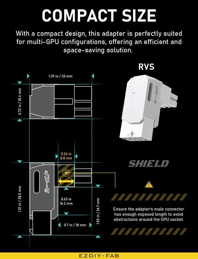 Alt view image 7 of 7 - Shield Series 8-Pin PCIe GPU Power Adapter,90-Degree Angled Connector, Aluminum Design for Graphics Cards Reverse Type,White-1 Pack