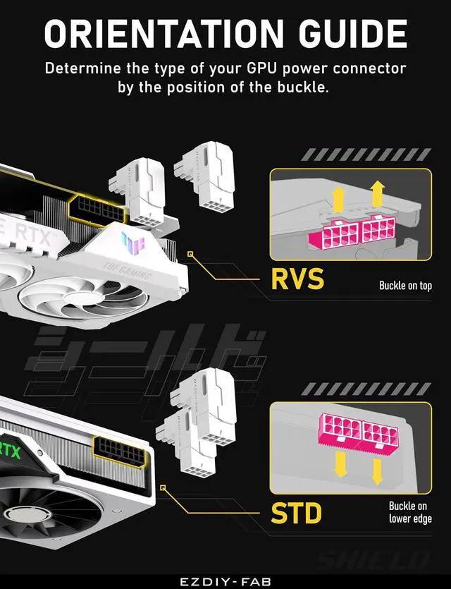 Alt view image 6 of 7 - Shield Series 8-Pin PCIe GPU Power Adapter,90-Degree Angled Connector, Aluminum Design for Graphics Cards Standard Type,White-1 Pack