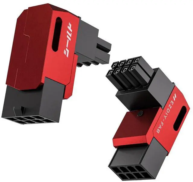 Main image of Shield Series 8-Pin PCIe GPU Power Adapter,90-Degree Angled Connector, Aluminum Design for Graphics Cards Reverse Type,Red-2 Pack