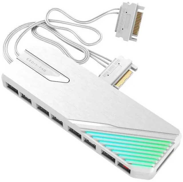 Main image of FH01 8-Port ARGB PWM Fan Hub with Remote, Dual SATA Cables, White