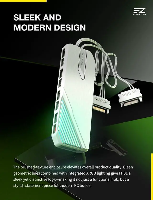 Alt view image 2 of 7 - FH01 8-Port ARGB PWM Fan Hub with Remote, Dual SATA Cables, White
