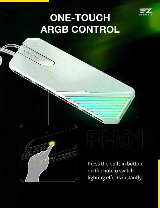 Alt view image 6 of 7 - FH01 8-Port ARGB PWM Fan Hub with Remote, Dual SATA Cables, White