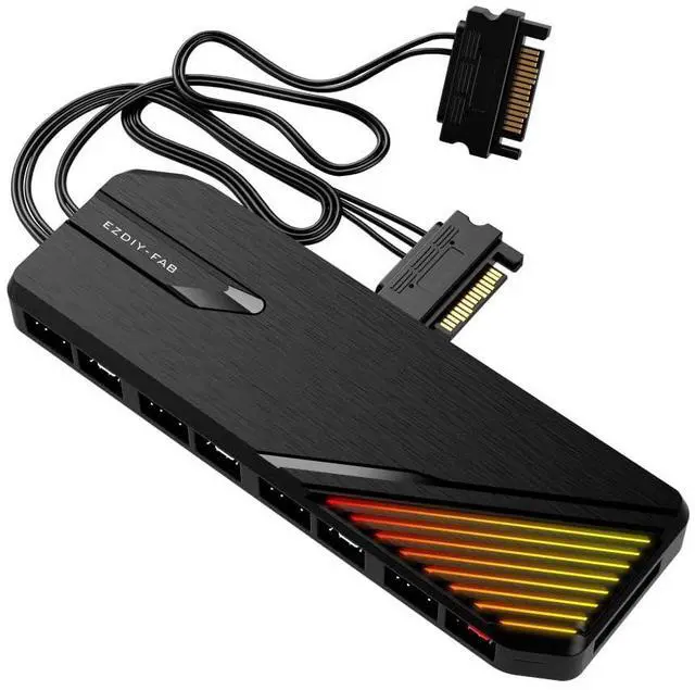 Main image of FH01 8-Port ARGB PWM Fan Hub with Remote, Dual SATA Cables, Black