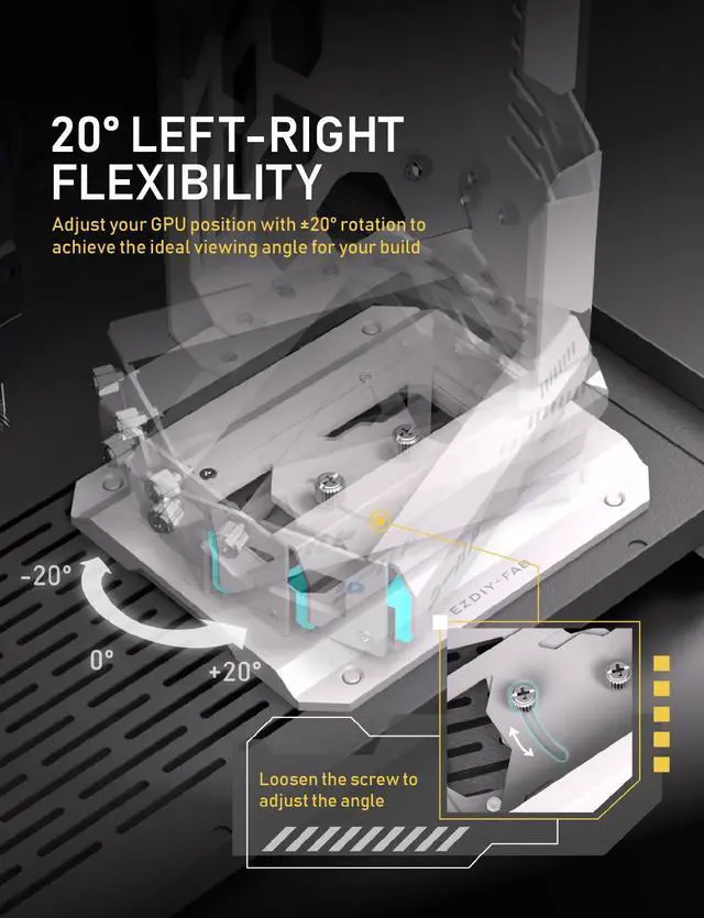 Alt view image 5 of 7 - Shield ARGB Upright GPU Mount with PCIe 5.0 Riser Cable, Vertical GPU Bracket Support RTX 50 Series, 20 Degree Adjustable Angle, Magnetic & Fan-Slot Installation, 5V ARGB Sync White 600mm