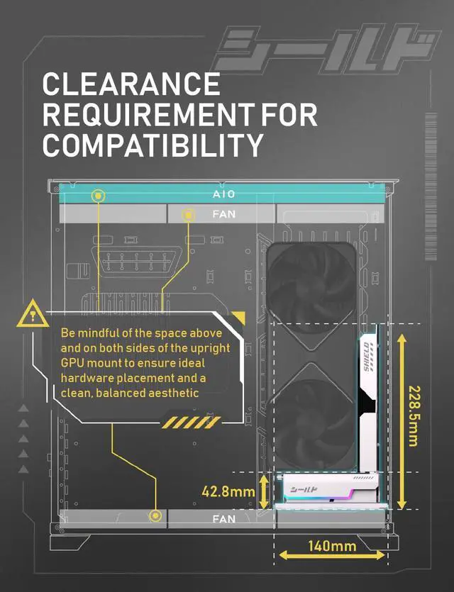 Alt view image 7 of 7 - Shield ARGB Upright GPU Mount with PCIe 5.0 Riser Cable, Vertical GPU Bracket Support RTX 50 Series, 20 Degree Adjustable Angle, Magnetic & Fan-Slot Installation, 5V ARGB Sync White 600mm