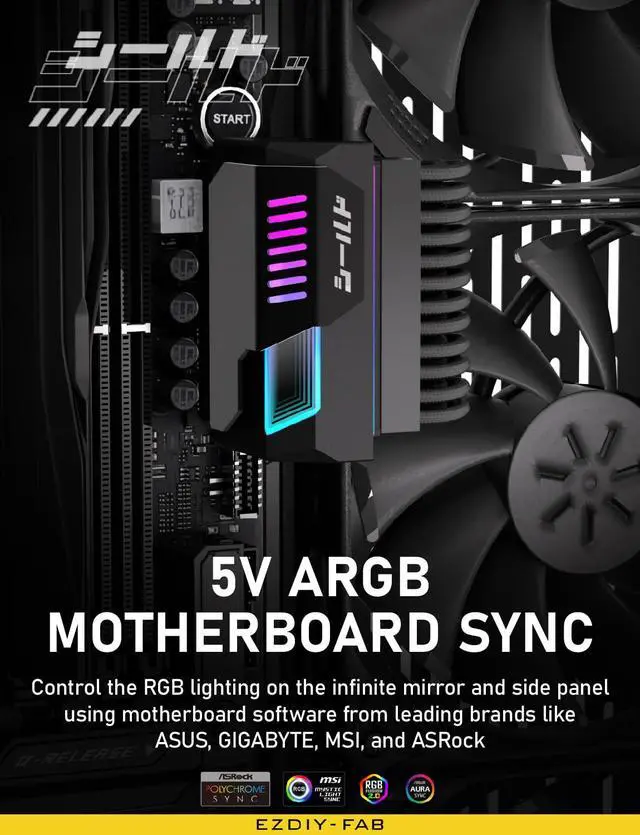 Alt view image 5 of 7 - Shield ATX 24-Pin 90° Angle Adapter, Infinity Mirror ARGB, Black