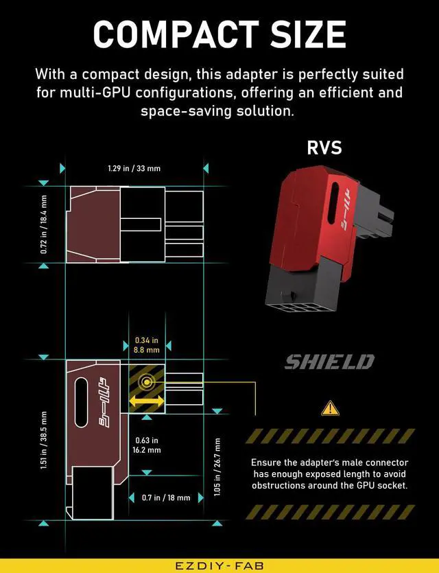 Alt view image 7 of 7 - Shield Series 8-Pin PCIe GPU Power Adapter,90-Degree Angled Connector, Aluminum Design for Graphics Cards Reverse Type,Red-2 Pack