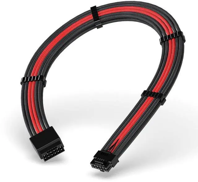 Main image of 16pin (12+4) 12VHPWR PCIe 5.0 GPU Power Sleeved Cable Extension, Male to Female, Compatible with RTX 5080, 5070, 4090, 4080, 4070,16AWG with Cable Combs-Black Red