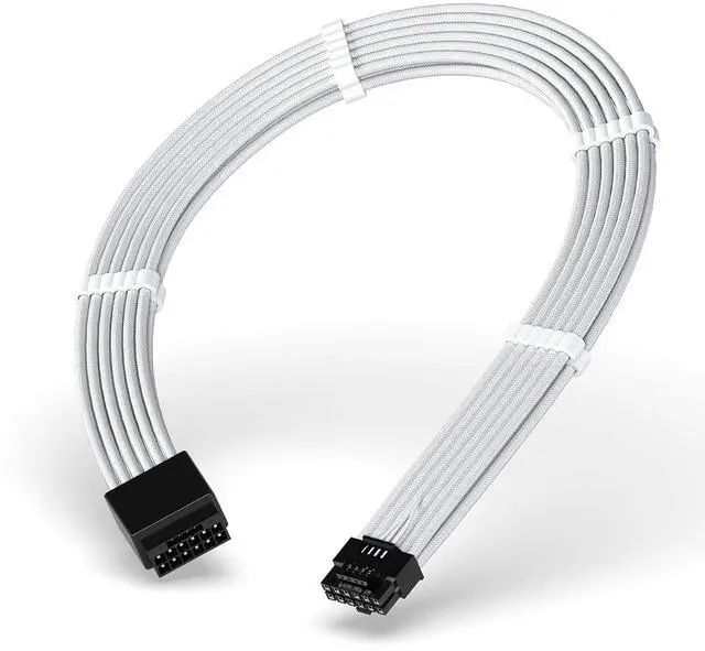 Main image of 16pin (12+4) 12VHPWR PCIe 5.0 GPU Power Sleeved Cable Extension, Male to Female, Compatible with RTX 5080, 5070, 4090, 4080, 4070,16AWG with Cable Combs-White