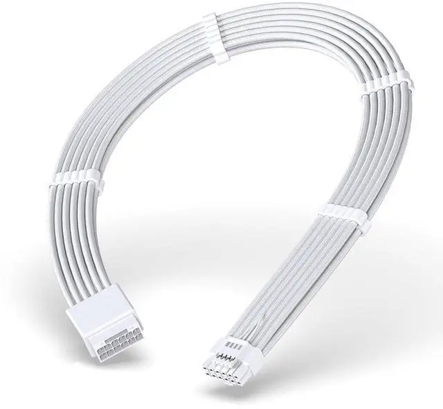 Main image of 16pin (12+4) 12VHPWR PCIe 5.0 GPU Power Sleeved Cable Extension, Male to Female, Compatible with RTX 5080, 5070, 4090, 4080, 4070,16AWG with Cable Combs-All White