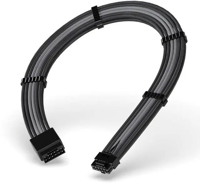 Main image of 16pin (12+4) 12VHPWR PCIe 5.0 GPU Power Sleeved Cable Extension, Male to Female, Compatible with RTX 5080, 5070, 4090, 4080, 4070,16AWG with Cable Combs-Black Grey