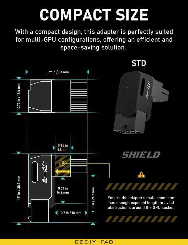 Alt view image 7 of 7 - Shield Series 8-Pin PCIe GPU Power Adapter,90-Degree Angled Connector, Aluminum Design for Graphics Cards Standard Type,Black-2 Pack