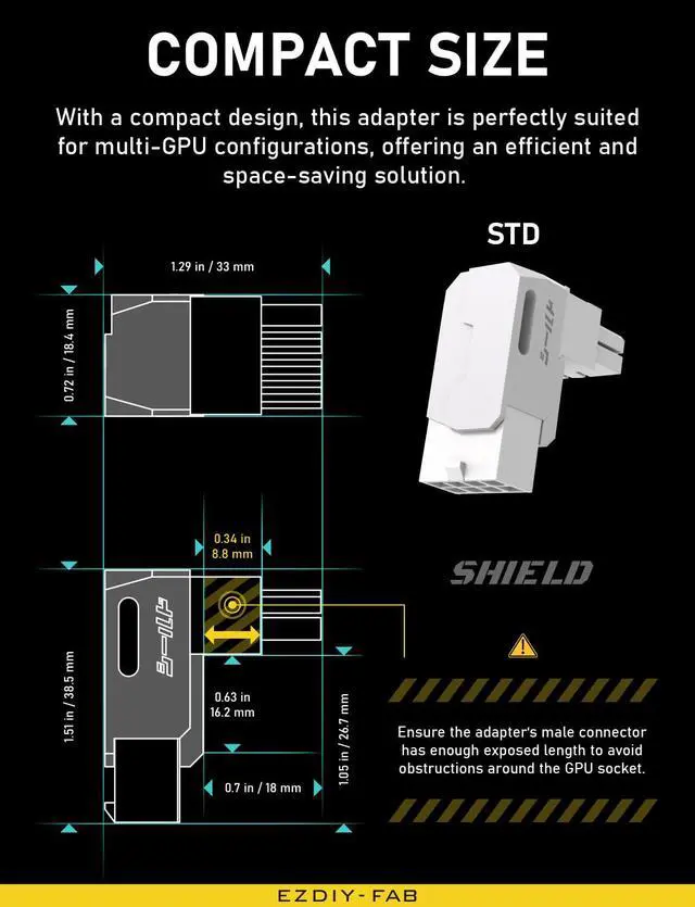 Alt view image 7 of 7 - Shield Series 8-Pin PCIe GPU Power Adapter,90-Degree Angled Connector, Aluminum Design for Graphics Cards Standard Type,White-1 Pack