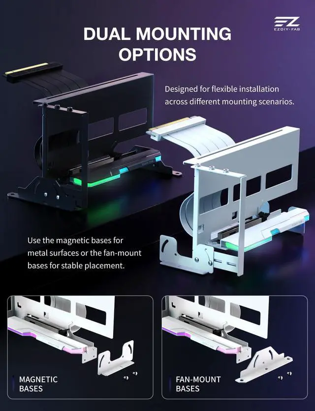 Alt view image 5 of 7 - AH18 PCIe 5.0 ARGB Multi-Angle Vertical GPU Mount Kit, White