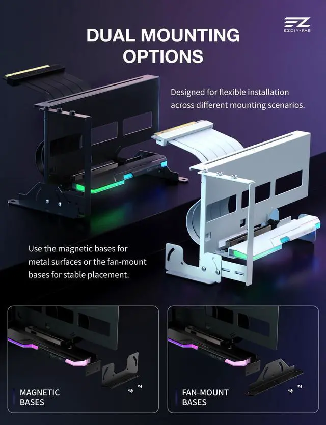 Alt view image 5 of 7 - AH18 PCIe 5.0 ARGB Multi-Angle Vertical GPU Mount Kit, Black