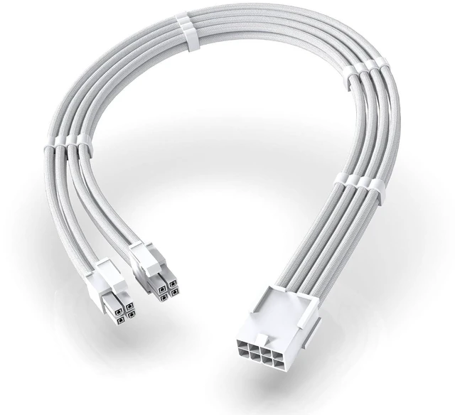 Main image of EPS 8-Pin Female to CPU 8-Pin (4+4) ATX 4 Pin Male Power Supply Adapter Extension Cable for Motherboard 11.8 inch (30 cm)-All White