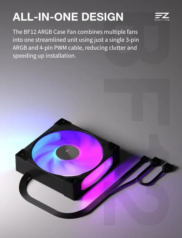 Alt view image 3 of 7 - BF12 120mm ARGB PWM Case Fan, Single-Frame, 28mm Thick, Black