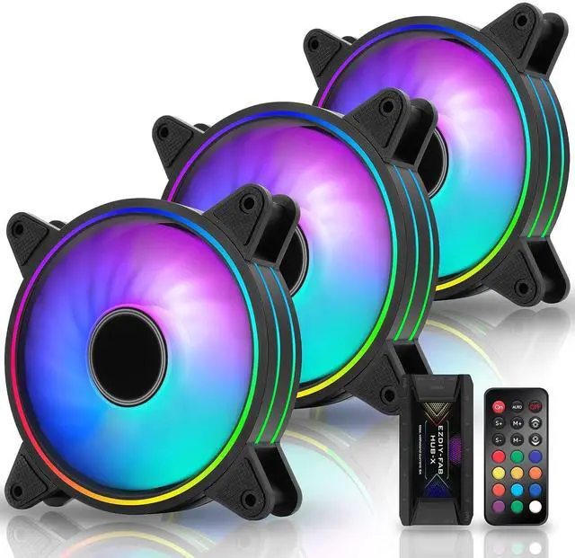 Main image of Moonlight 120mm RGB Case Fan with Fan Hub X and Remote,Motherboard Aura SYNC,Speed Control,ARGB Fan for PC Case-3 Pack
