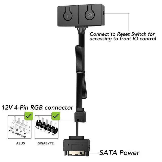 Alt view image 2 of 6 - 12V to 5V RGB Converter, 3-Way Splitter, SATA Connector, 50 Color Modes, 100x 5V LEDs
